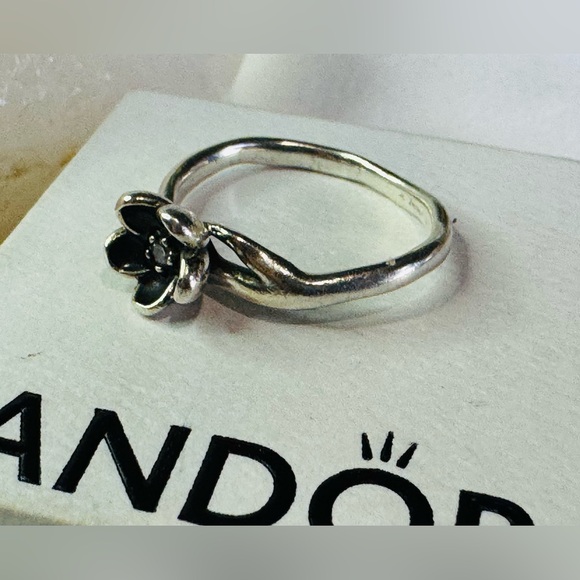 Authentic Retired Pandora Mystic Floral Flower S925 Black Enamel Ring - Picture 5 of 11